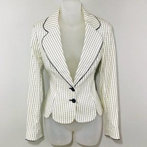 WHBM Ivory/Black Blazer Striped w/ Scalloped Trim